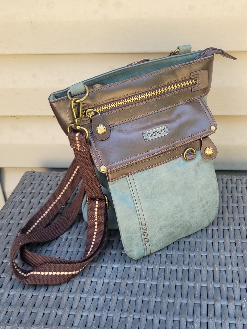 Chala Brown PU Logo Patch Crossbody 10x11